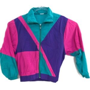 Vintage Colorblock Windbreaker Jacket Womens Small Pink Teal Purple 90s